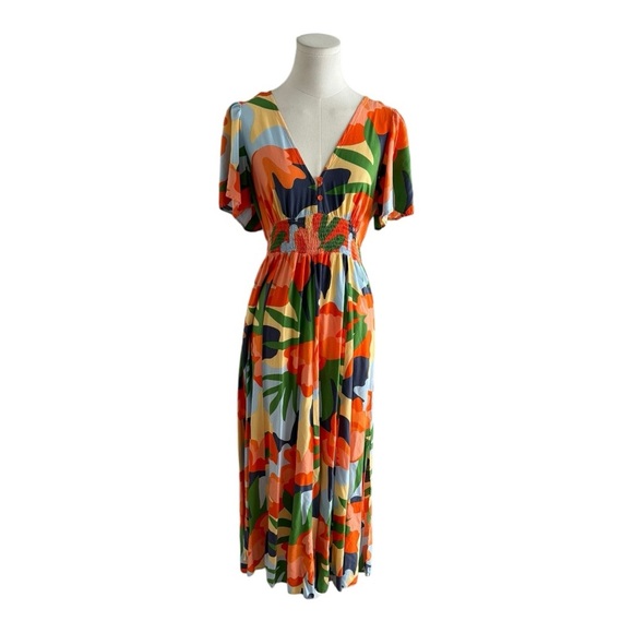 ABEL THE LABEL Anthropologie Hilda Floral Maxi Midi Dress V Neck Tropical Size M - Picture 9 of 9